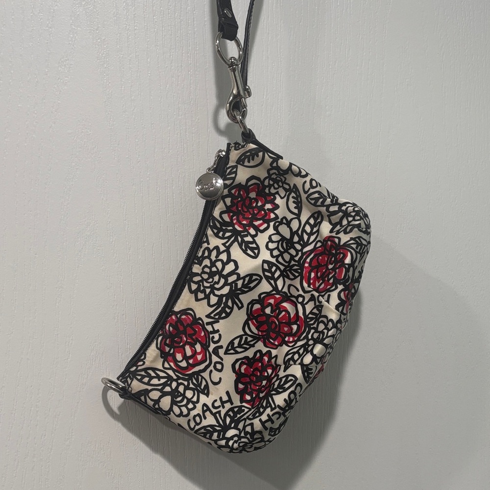 Coach Floral Poppy Wristlet - Pink and Black
